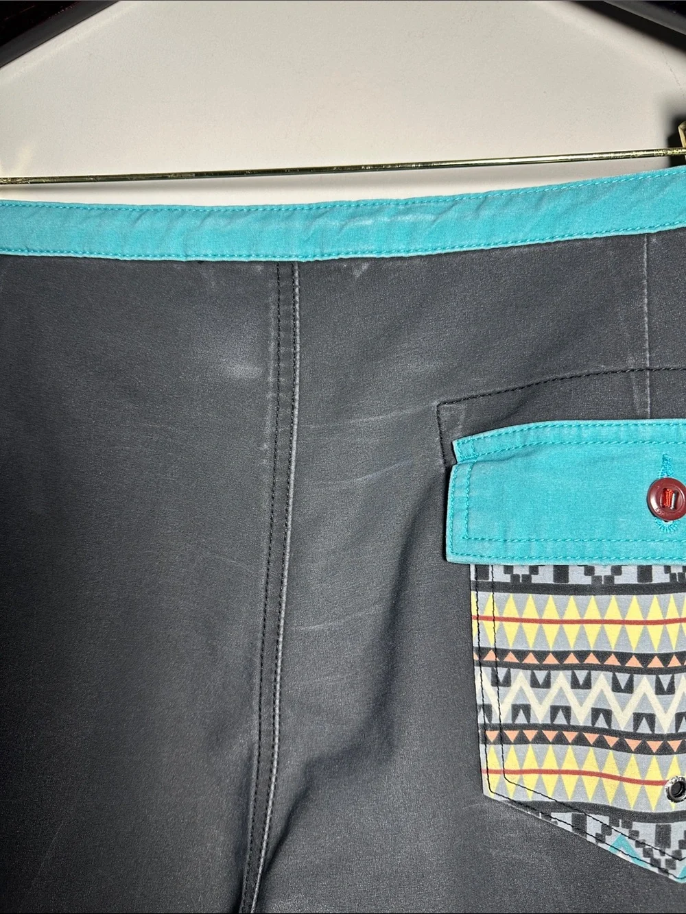 Katin Men's Gray Aztec-Stripe Swim Trunks with Aqua Waistband